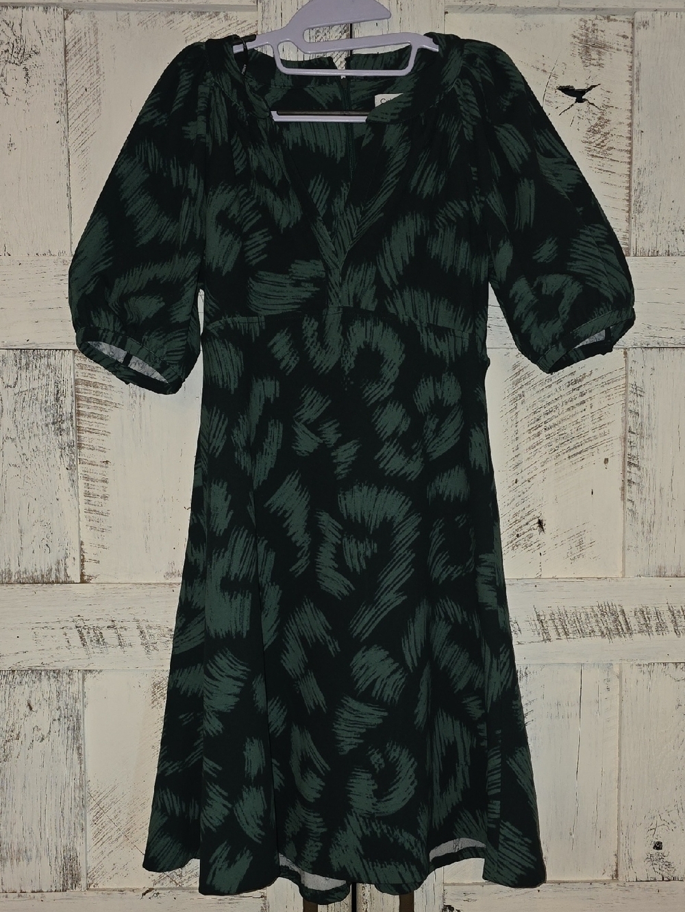 Calvin Klein Dark Green Patterned V-Neck Midi Dress